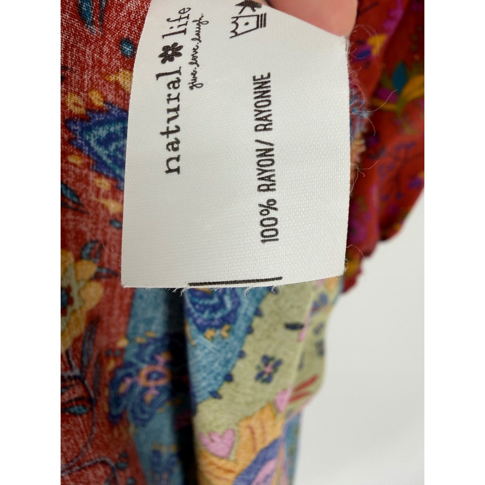 Natural Life Womens S Rust Floral Tiered Midi Dress Long Sleeve Boho Fall - Picture 8 of 8